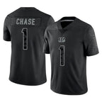 C.Bengals #1 Ja'Marr Chase Player Black Reflective Limited Game Gdoa Stitched Jerseys