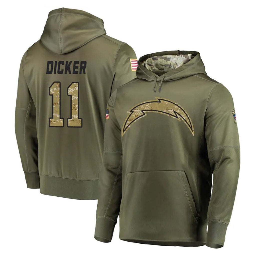 LA.Chargers #11 Cameron Dicker Player Olive Salute to Service Pullover Hoodies Home Game Gdoa Stitched Jerseys