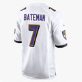 B.Ravens #7 Rashod Bateman Player White Home Game Gdoa Stitched Jerseys