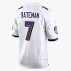 B.Ravens #7 Rashod Bateman Player White Home Game Gdoa Stitched Jerseys