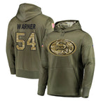 SF.49ers #54 Fred Warner Player Olive Salute to Service Pullover Hoodie Home Game Gdoa Stitched Jerseys