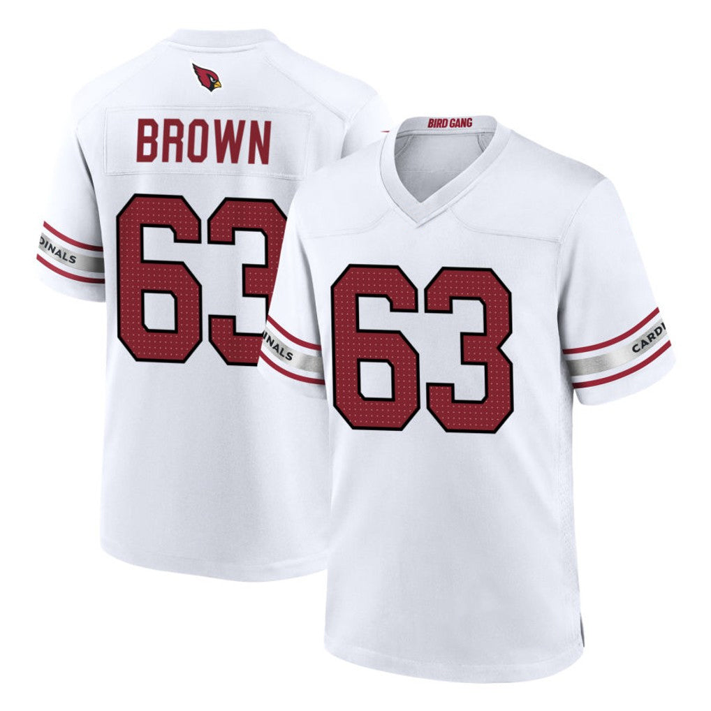 A.Cardinals #63 Evan Brown Player White Home Game Football Jerseys