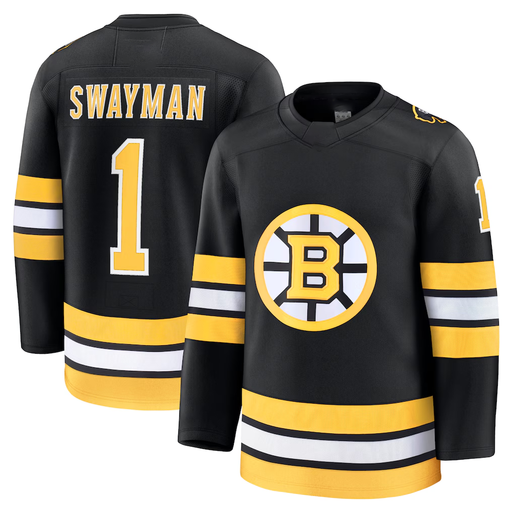Gdoa B.Bruins #1 Jeremy Swayman Black Home Premium Stitched Jerseys