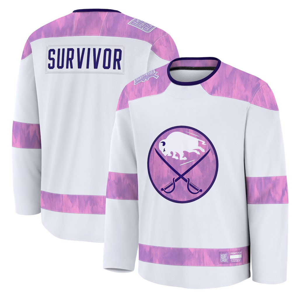 Gdoa B.Sabres White Hockey Fights Cancer Survivor Practice Stitched Jerseys