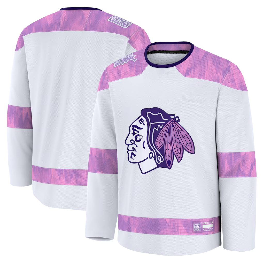 Gdoa C.Blackhawks White 2024 Hockey Fights Cancer Practice Jerseys