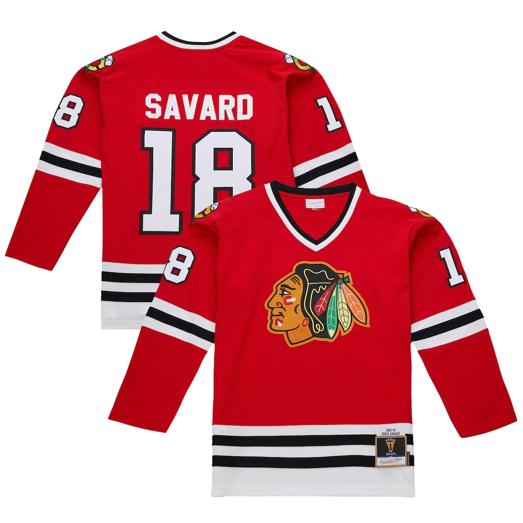 Gdoa C.Blackhawks #18 Denis Savard Scarlet 1980-81 Power Play Jerseys