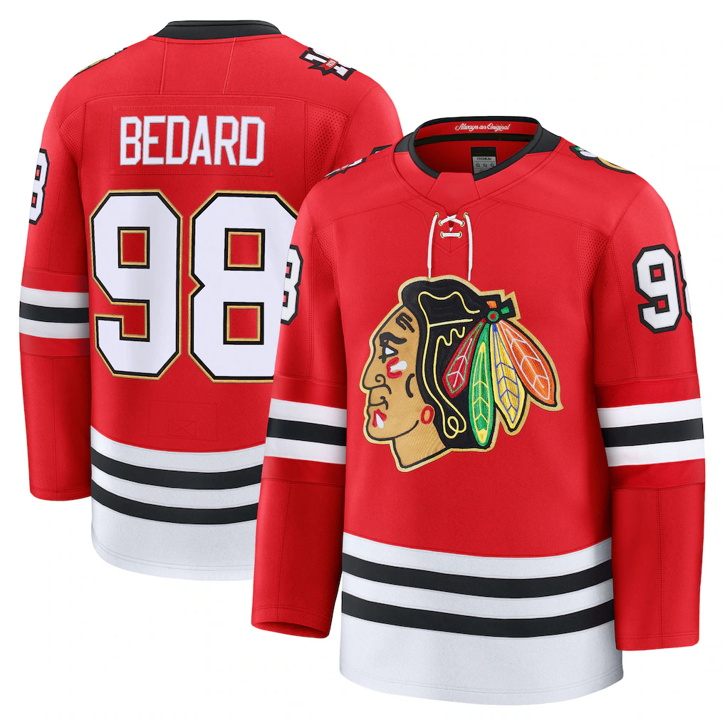 Gdoa C.Blackhawks #98 Connor Bedard Red Centennial Premium Player Jerseys