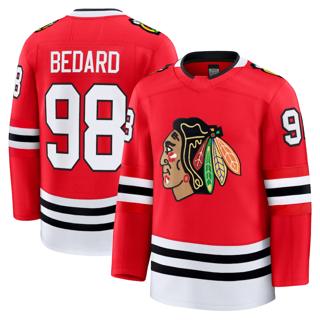 Gdoa C.Blackhawks #98 Connor Bedard Red Home Premium Jerseys