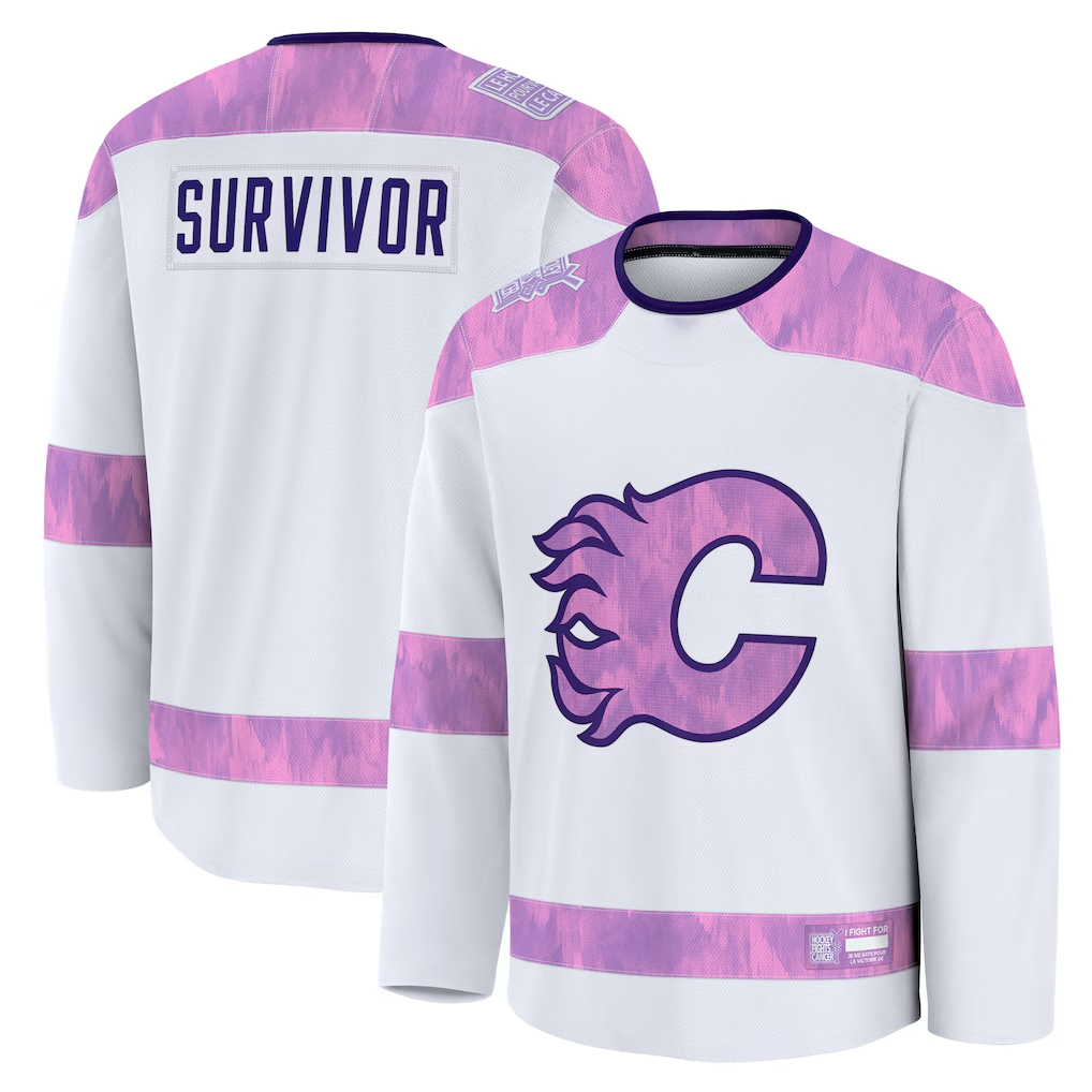 Gdoa C.Flames White Hockey Fights Cancer Survivor Practice Jerseys