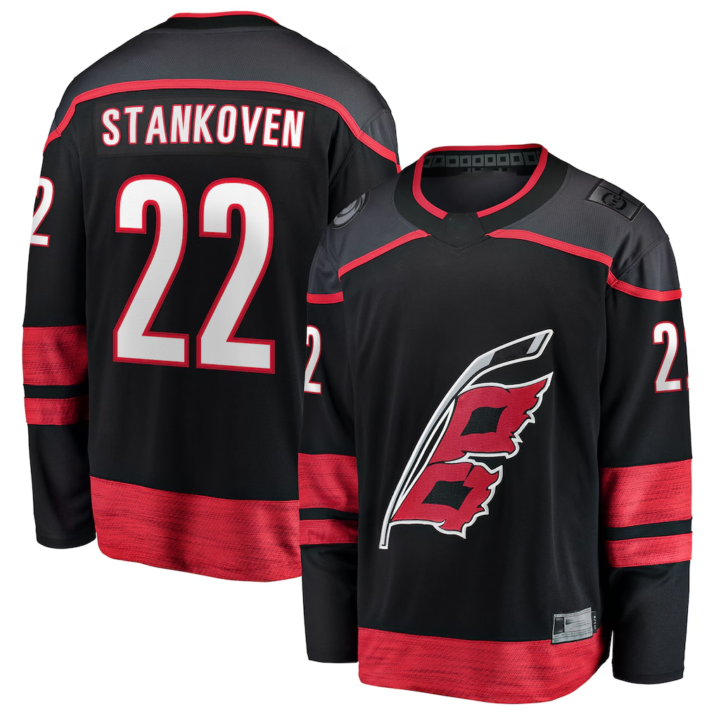 Gdoa C.Hurricanes #22 Logan Stankoven Black Home Breakaway Stitched Jerseys