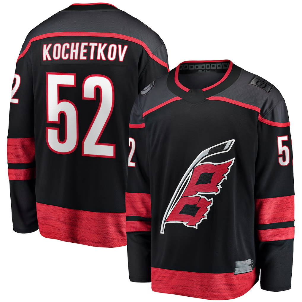 Gdoa C.Hurricanes #52 Pyotr Kochetkov Black Home Premier Breakaway Player Stitched Jerseys