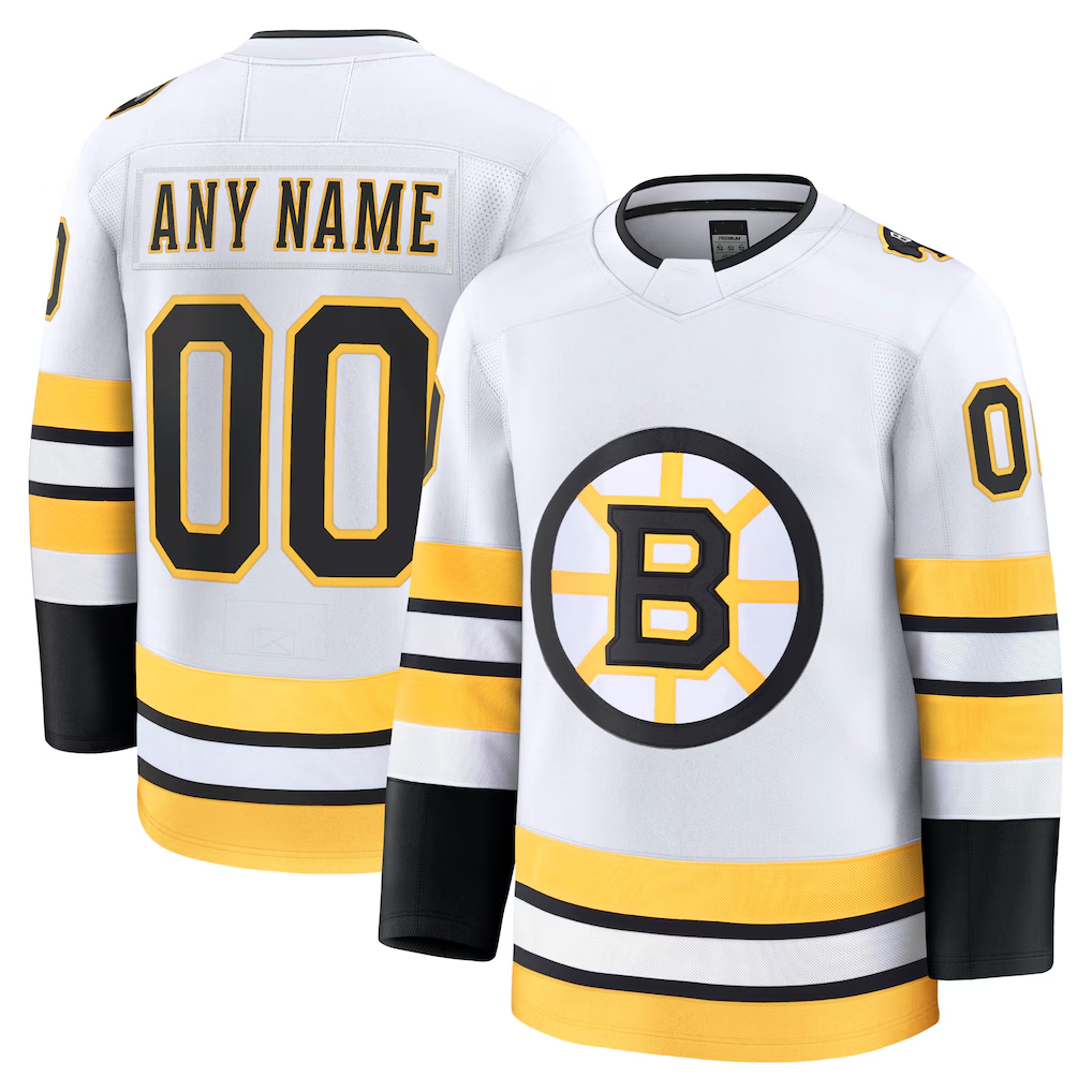 Gdoa Custom B.Bruins White Away Premium Stitched Jerseys