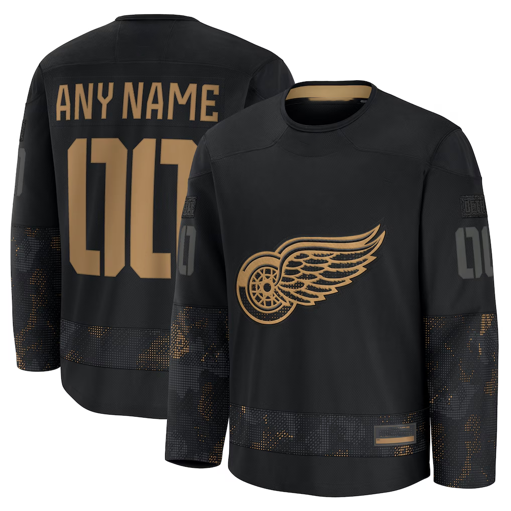 Gdoa Custom D.Red wings Black 2024 Military Appreciation Practice Jerseys