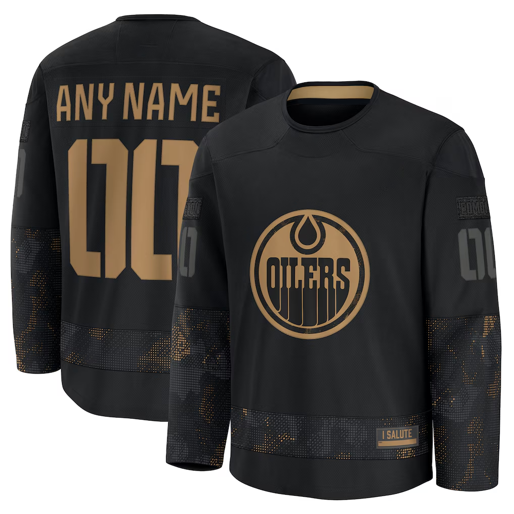 Gdoa Custom E.Oilers Black 2024 Military Appreciation Practice Jerseys