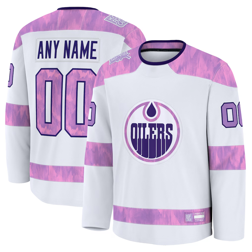 Gdoa Custom E.Oilers White 2024 Hockey Fights Cancer Practice Jerseys