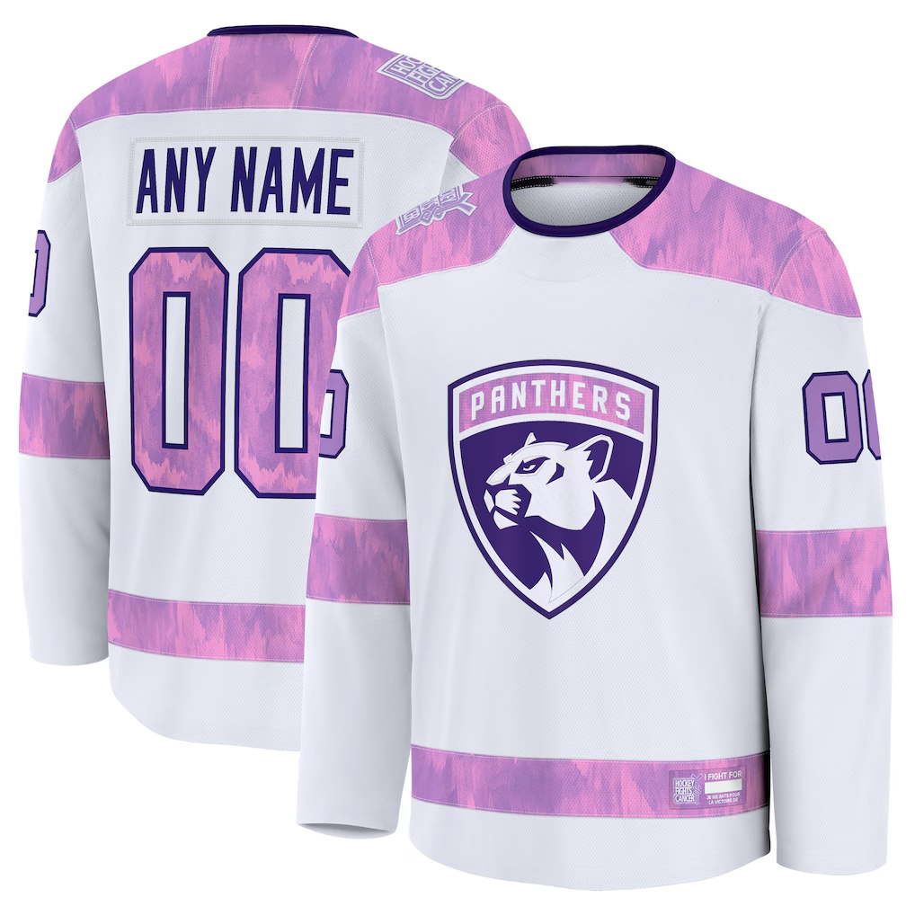 Gdoa Custom F.Panthers White 2024 Hockey Fights Cancer Practice Jerseys
