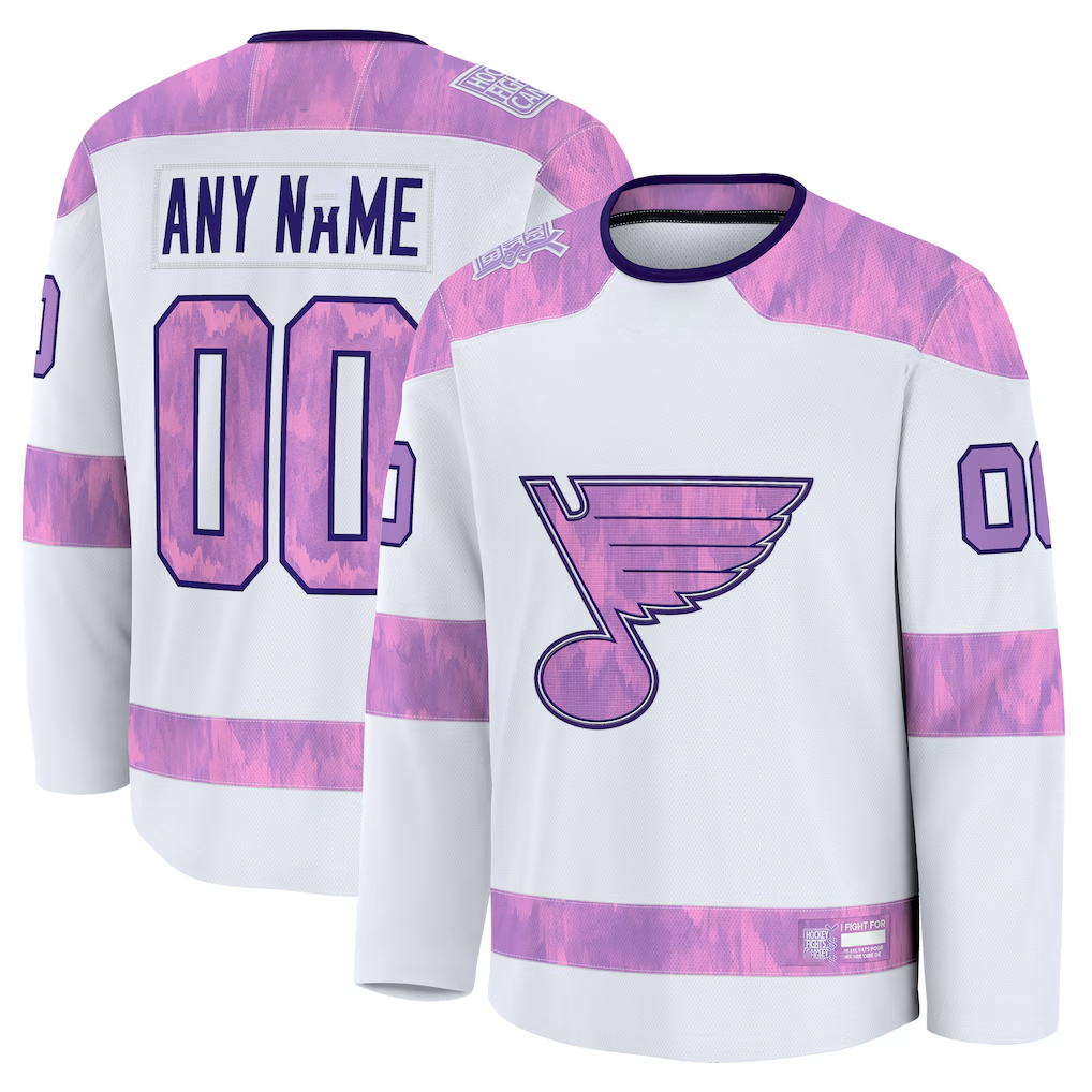 Gdoa Custom St.L.Blues White 2024 Hockey Fights Cancer Practice Jerseys