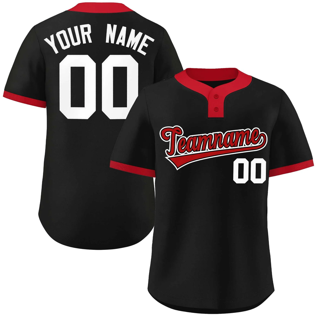 Custom Black Red-White Classic Style Authentic Two-Button Softball Jersey-1