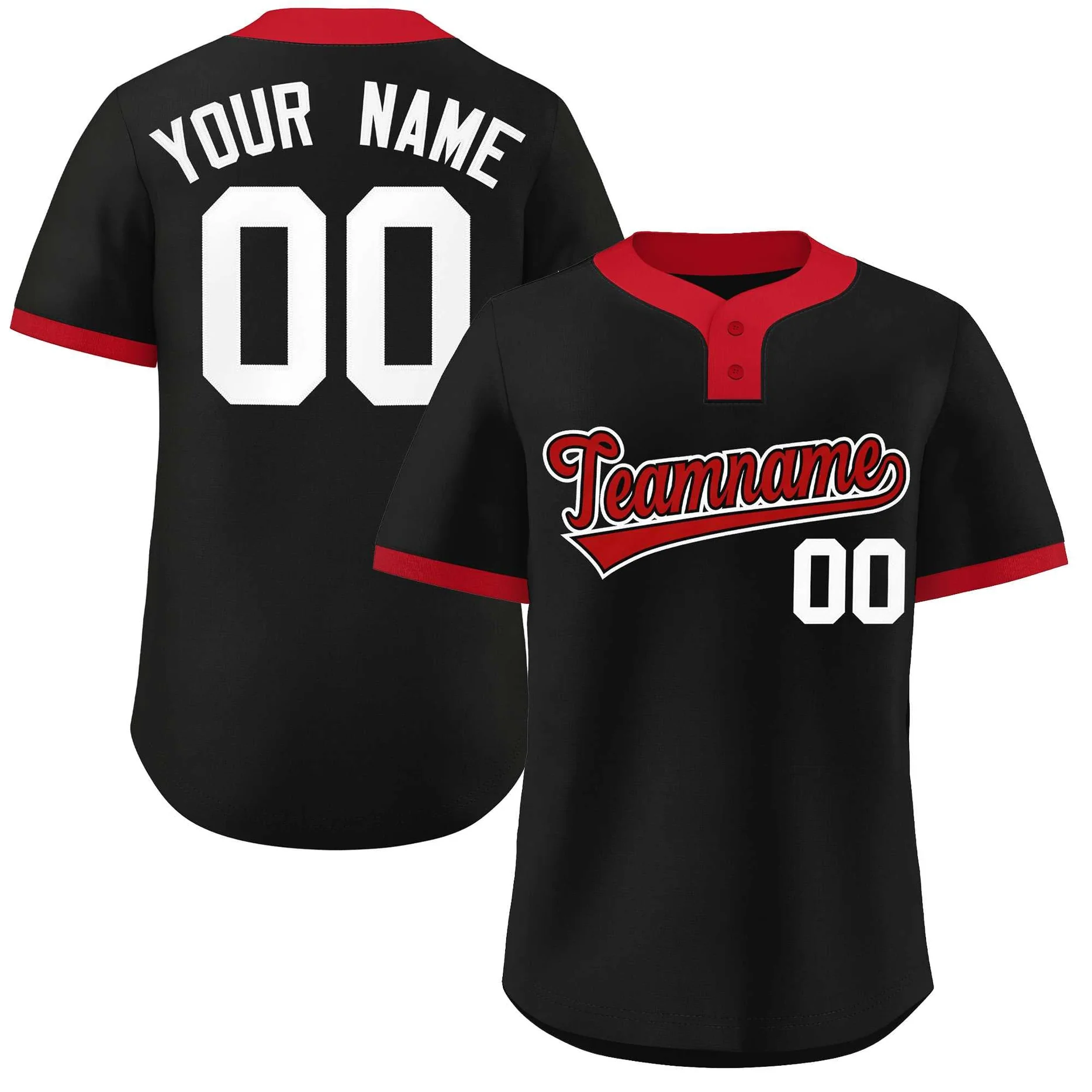 Custom Black Red-White Classic Style Authentic Two-Button Softball Jersey-1