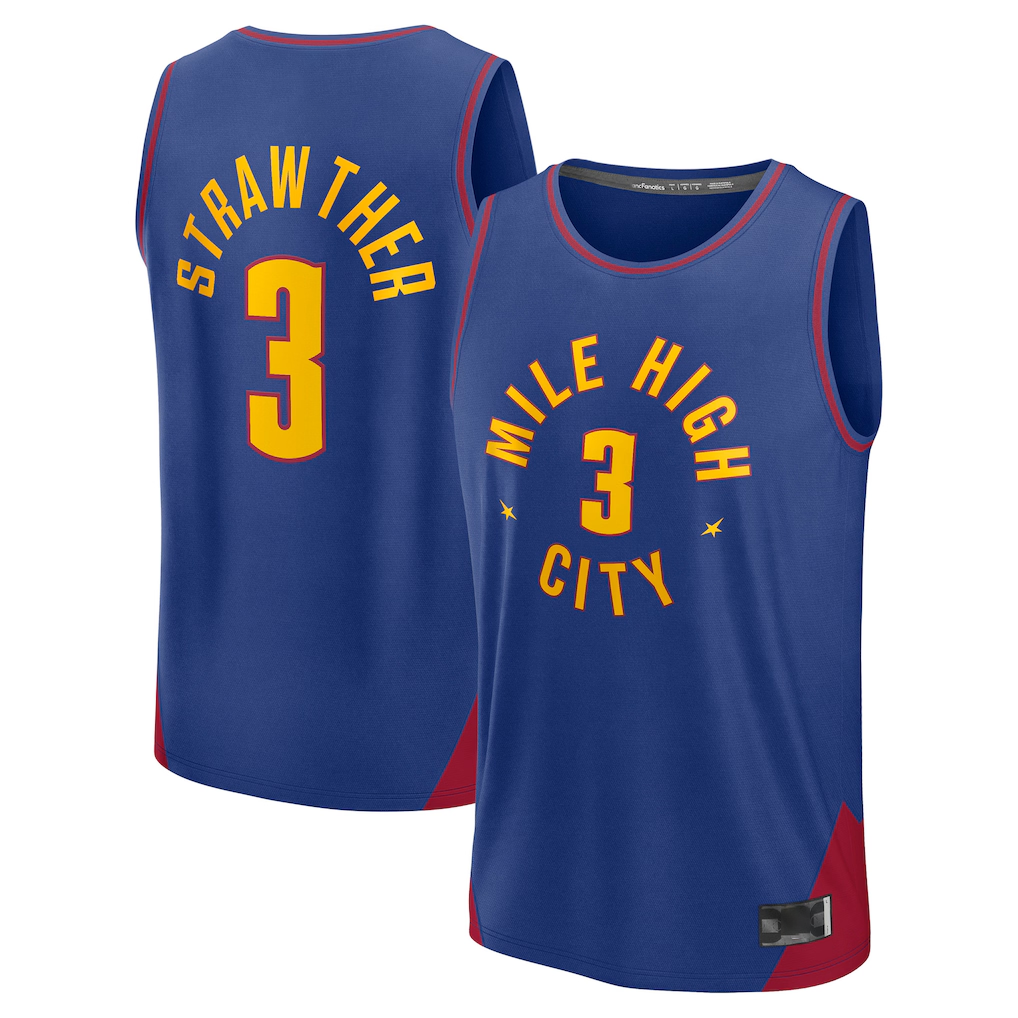 Edoa D.Nuggets #3 Julian Strawther Blue Fast Break Replica Player Jerseys - Statement Edition