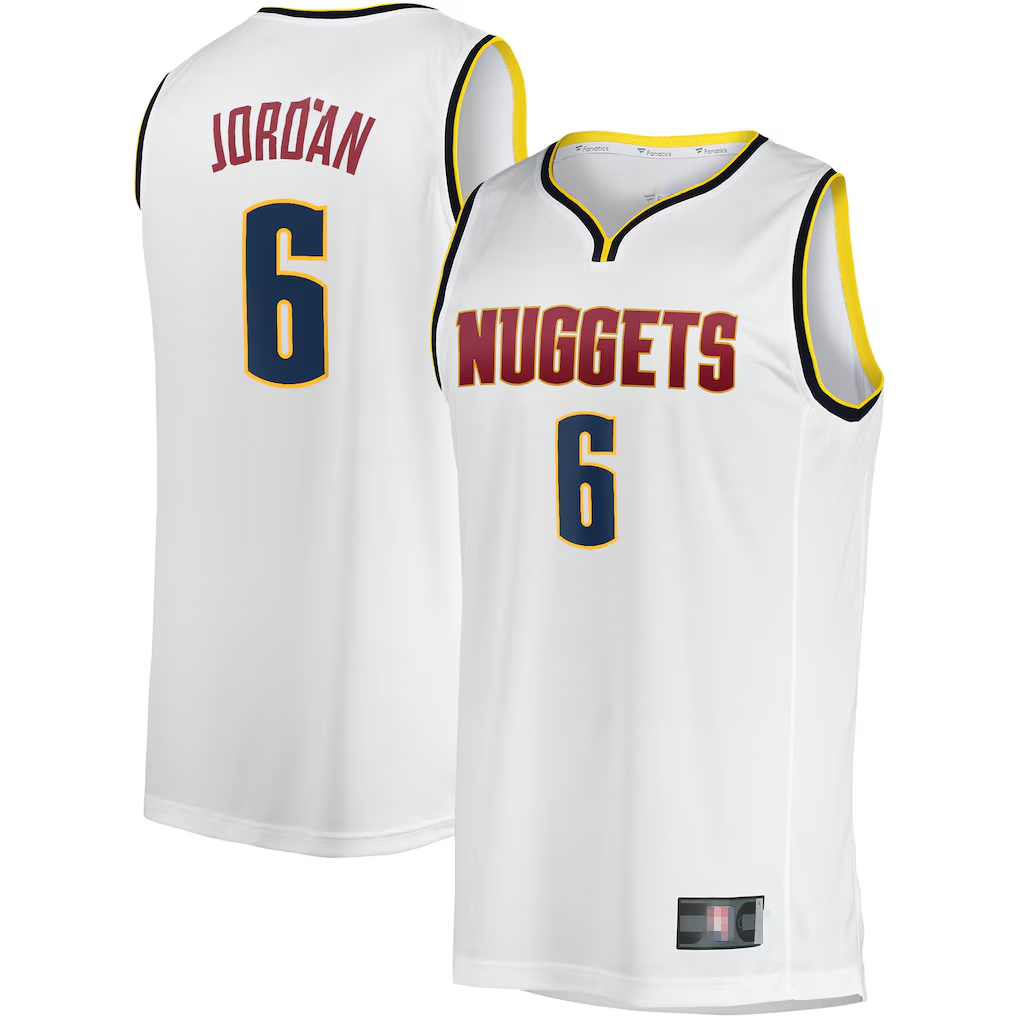 Edoa D.Nuggets #6 DeAndre Jordan White Fast Break Player Jerseys - Association Edition