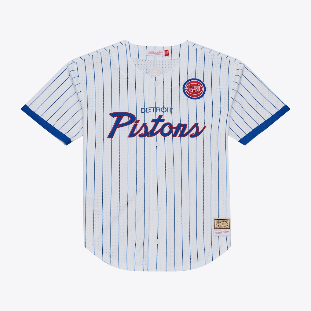 Edoa D.Pistons Mitchell & Ness White Head Coach Pinstripe Mesh Full-Button Baseball Jerseys