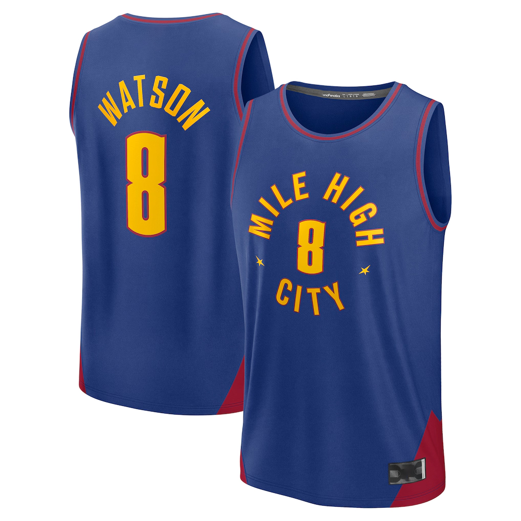 Edoa D.Nuggets #8 Peyton Watson Blue Fast Break Replica Player Jerseys - Statement Edition