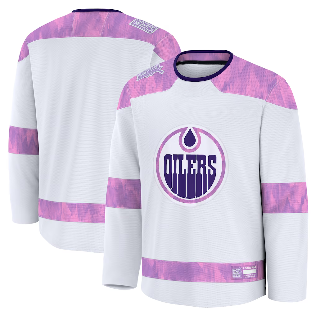 Gdoa E.Oilers White 2024 Hockey Fights Cancer Practice Jerseys