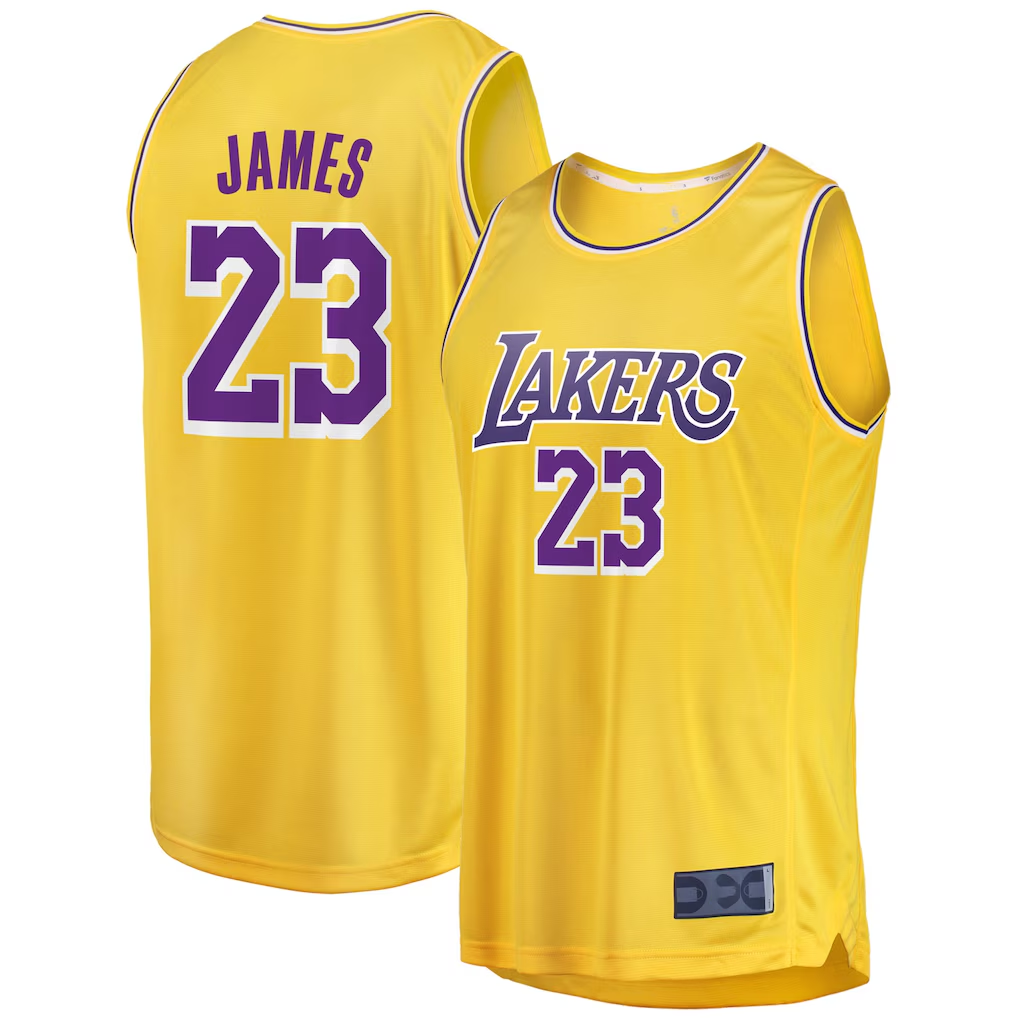 Edoa LA.Lakers #23 LeBron James Gold Big & Tall Fast Break Player Stitched Jerseys - Icon Edition