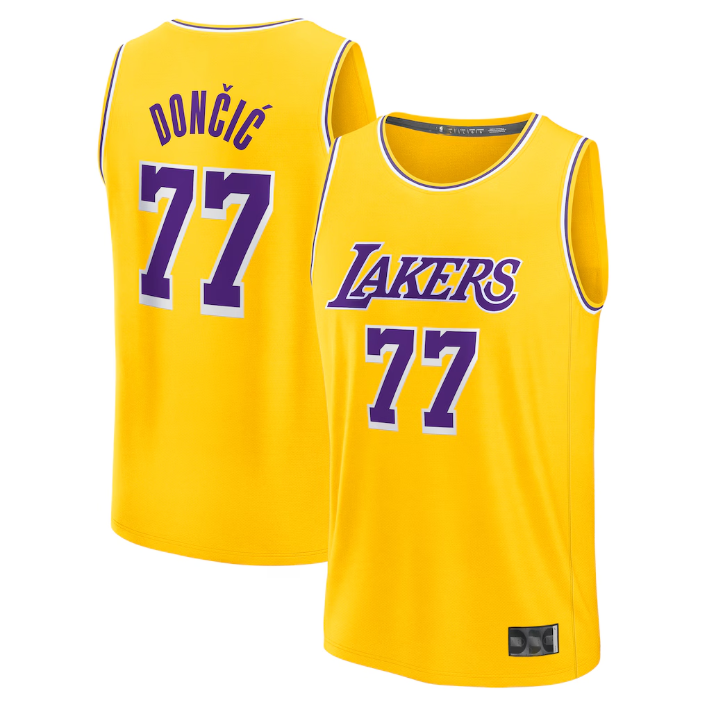 Edoa LA.Lakers #77 Luka Don?i? Gold Fast Break Replica Player Stitched Jerseys - Icon Edition