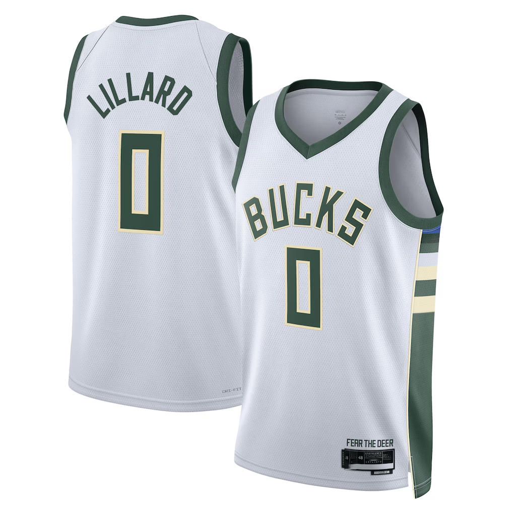 Edoa M.Bucks #0 Damian Lillard White Fear The Deer Swingman Player Jerseys - Association Edition
