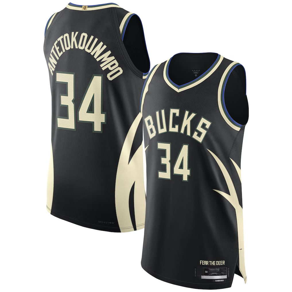 Edoa M.Bucks #34 Giannis Antetokounmpo Black Authentic Player Jerseys - Statement Edition