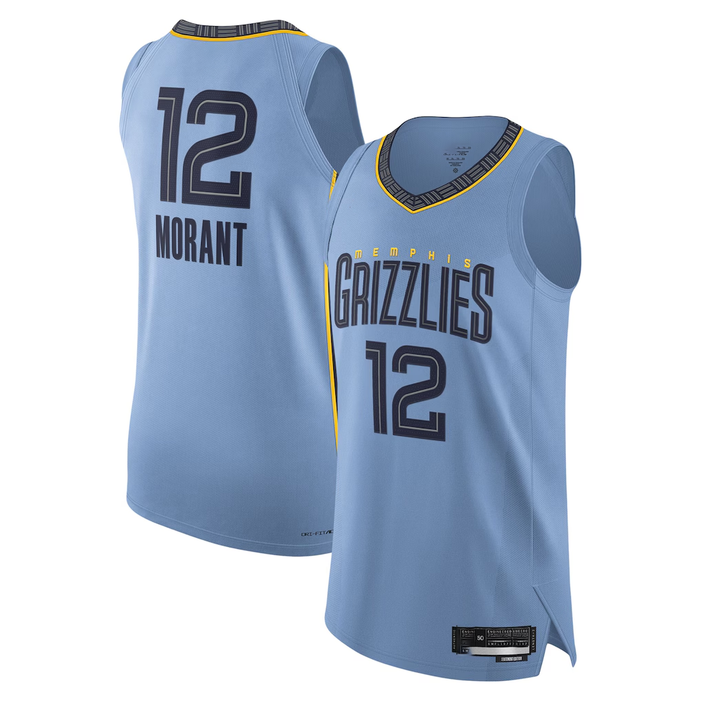 Edoa M.Grizzlies #12 Ja Morant Light Blue Authentic Player Stitched Jerseys- Statement Edition