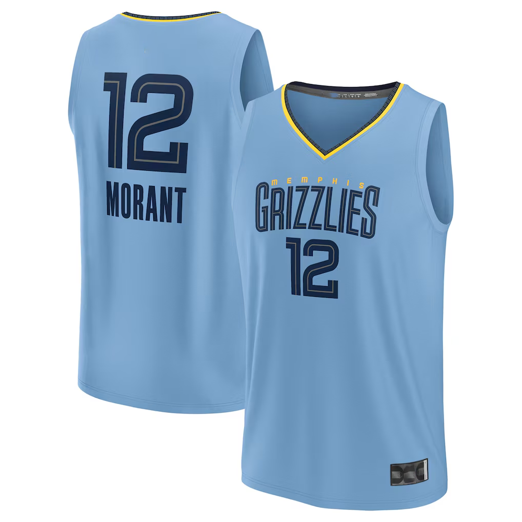 Edoa M.Grizzlies #12 Ja Morant Light Blue Fast Break Replica Player Stitched Jerseys- Statement Edition