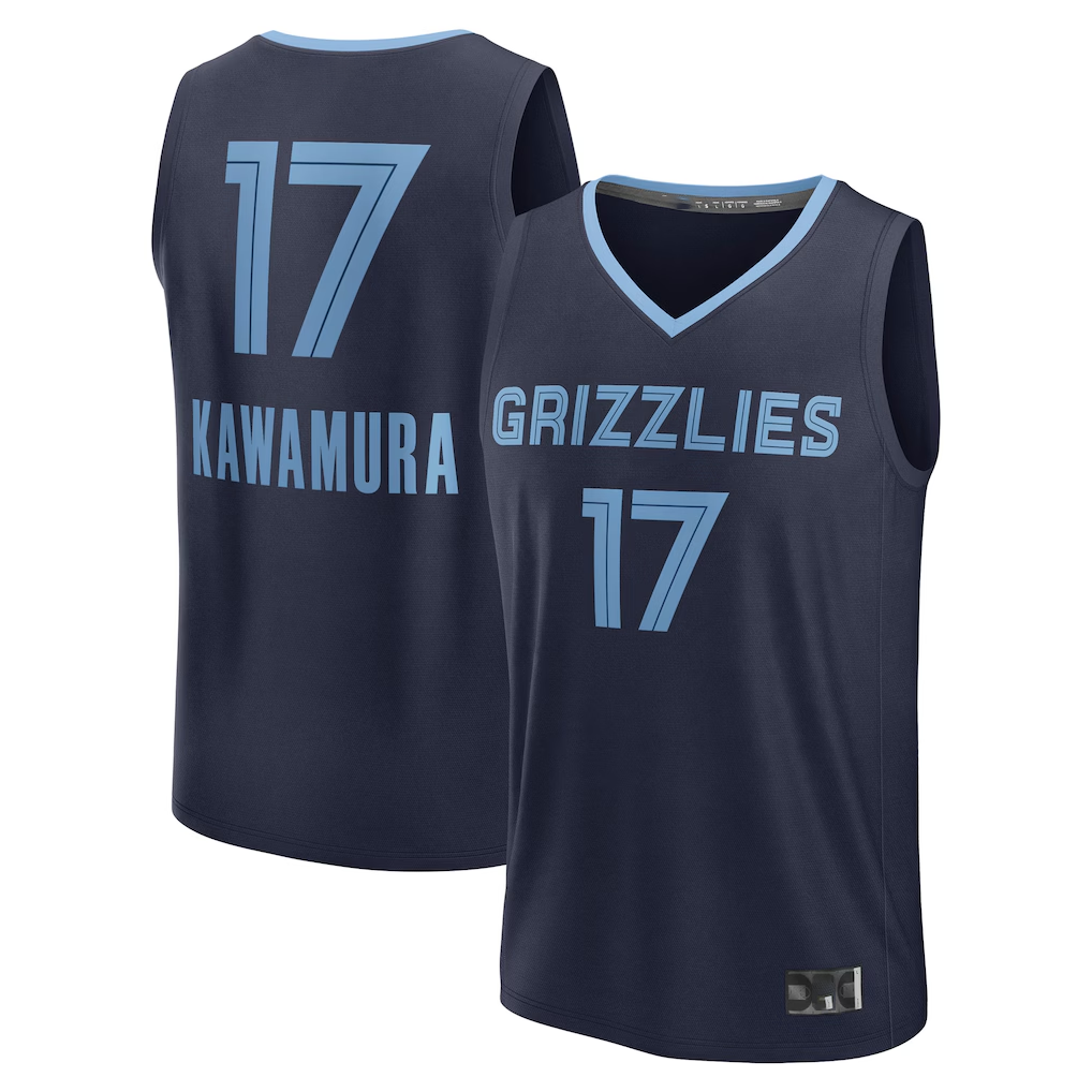 Edoa M.Grizzlies #17 Yuki Kawamura Navy Fast Break Replica Player Stitched Jerseys- Icon Edition