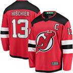 Gdoa N.Jersey Devils #13 Nico Hischier Red Captain Patch Home Breakaway Jerseys
