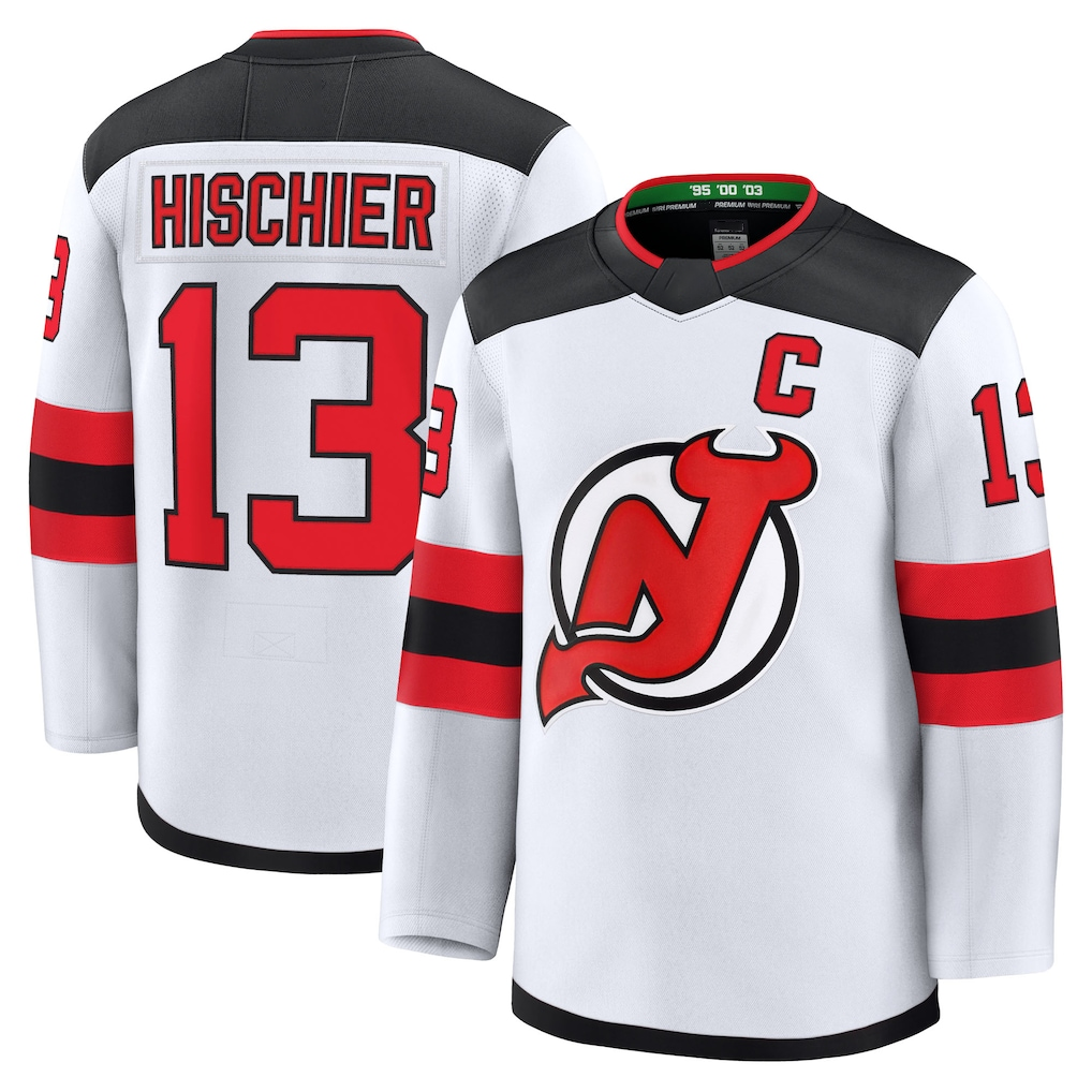 Gdoa N.Jersey Devils #13 Nico Hischier White Away Premium Jerseys