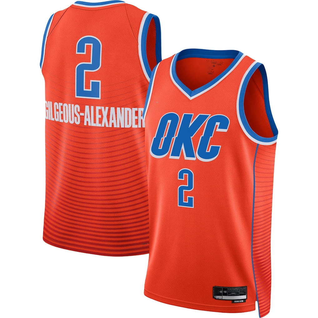 Edoa OC.Thunder #2 Shai Gilgeous-Alexander Orange Swingman Stitched Jerseys - Statement Edition