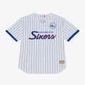 Edoa P.76ers Mitchell & Ness White Head Coach Pinstripe Mesh Full-Button Baseball Jerseys