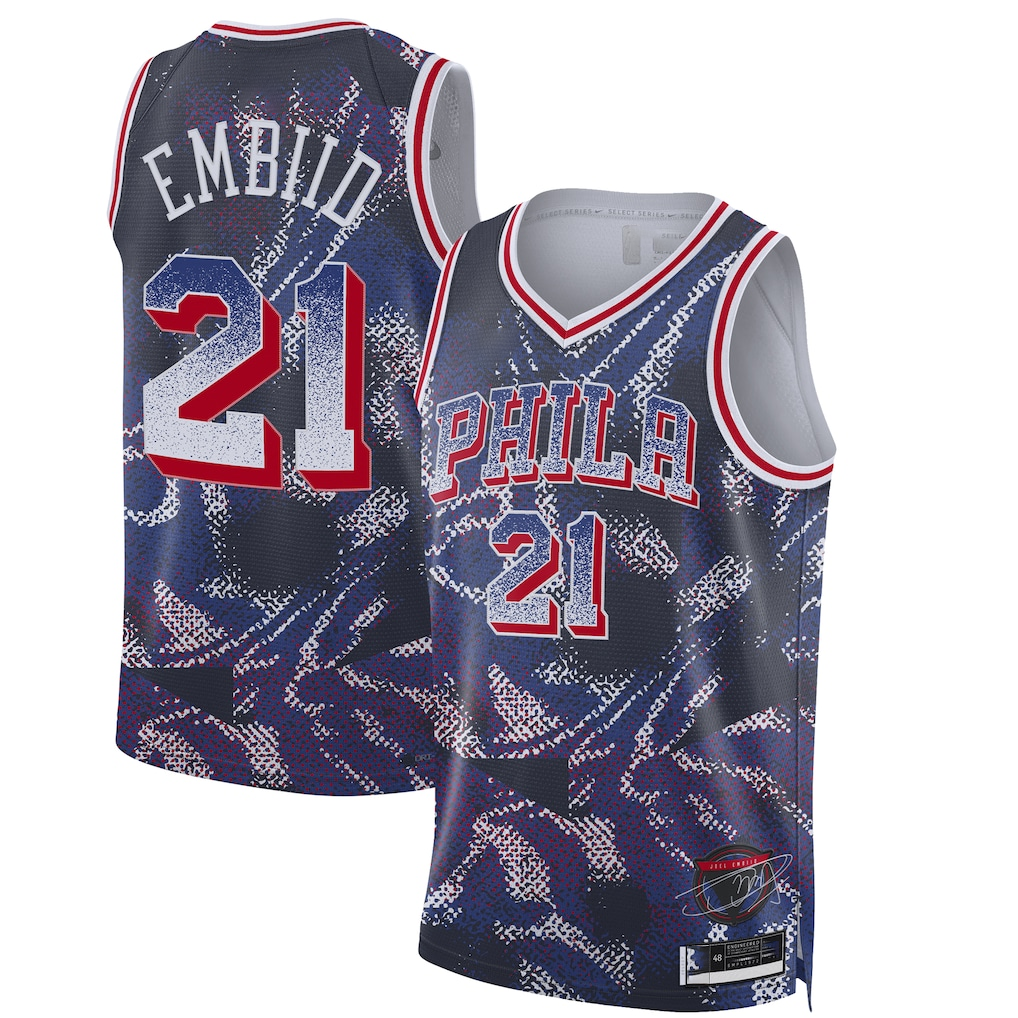 Edoa P.76ers #21 Joel Embiid Navy 2025 Select Series Swingman Player Jerseys