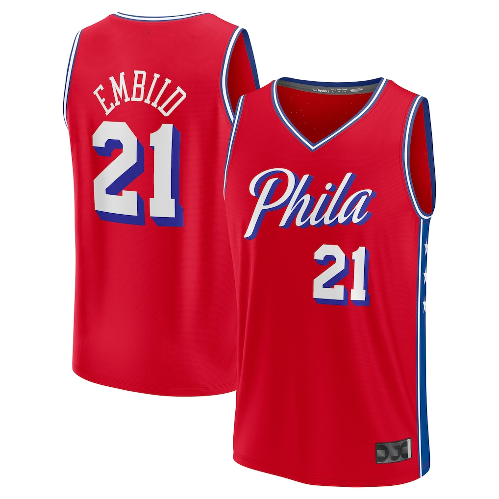 Edoa P.76ers #21 Joel Embiid Red Fast Break Replica Player Jerseys - Statement Edition
