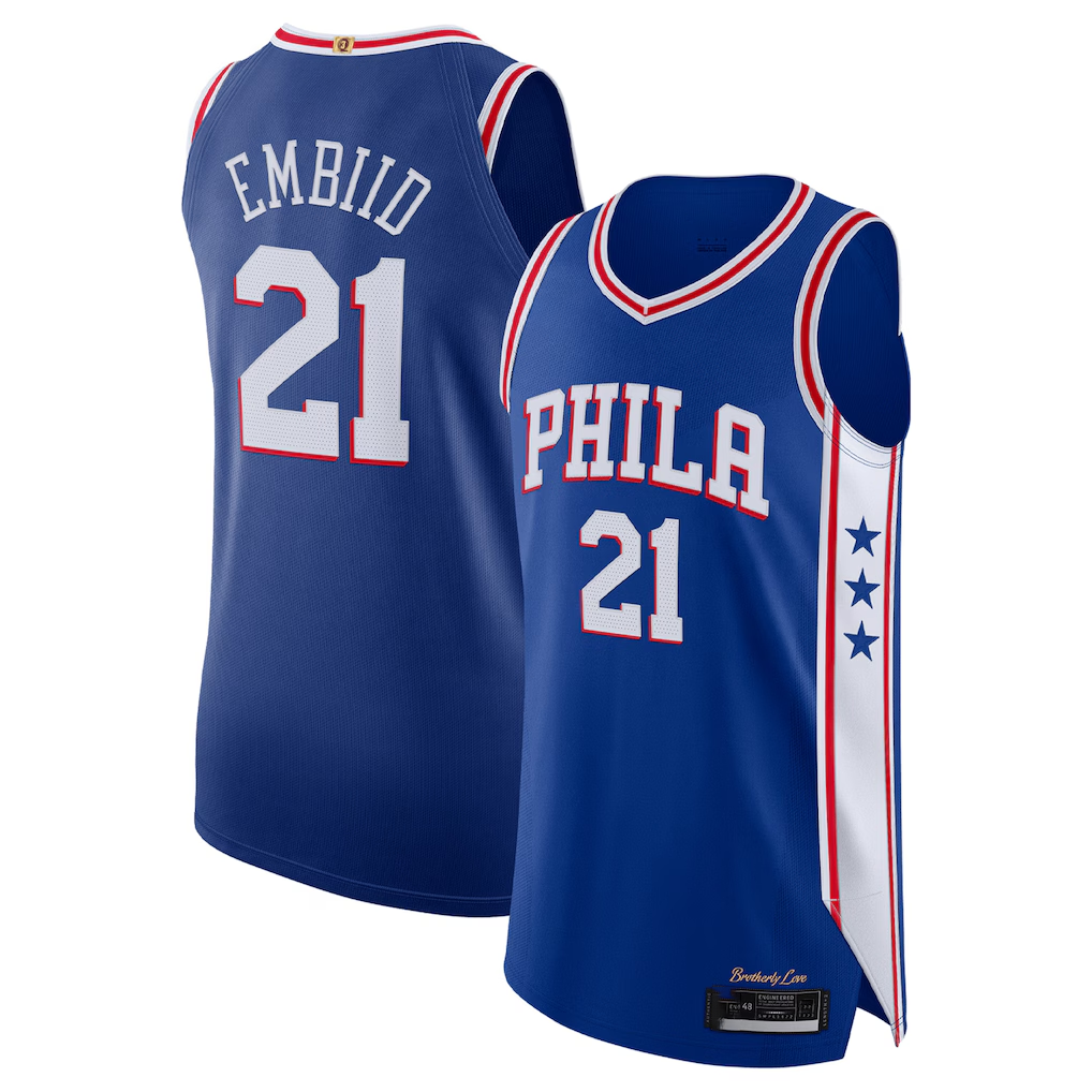 Edoa P.76ers #21 Joel Embiid Royal Authentic Jerseys - Icon Edition