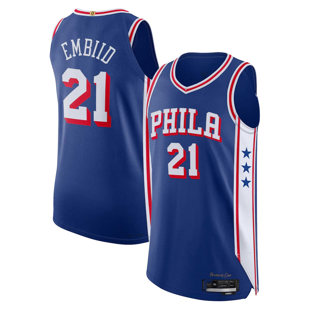 Edoa P.76ers #21 Joel Embiid Royal Authentic Jerseys - Icon Edition