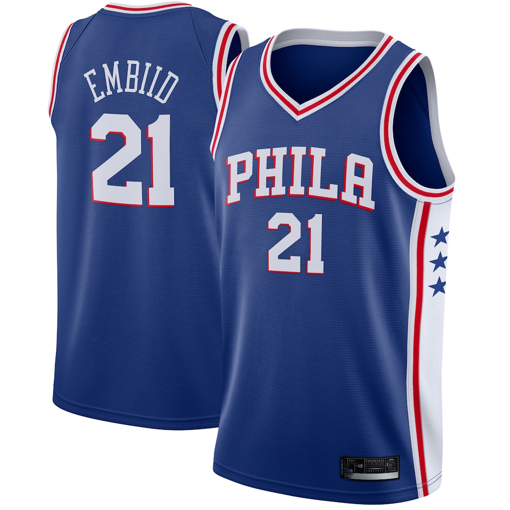 Edoa P.76ers #21 Joel Embiid Royal Swingman Jerseys - Icon Edition
