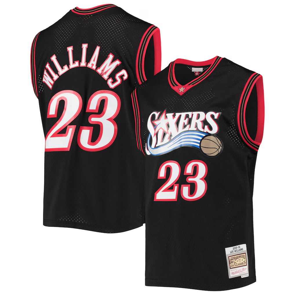 Edoa P.76ers #23 Lou Williams Mitchell & Ness Black 2005-06 Hardwood Classics Swingman Jerseys