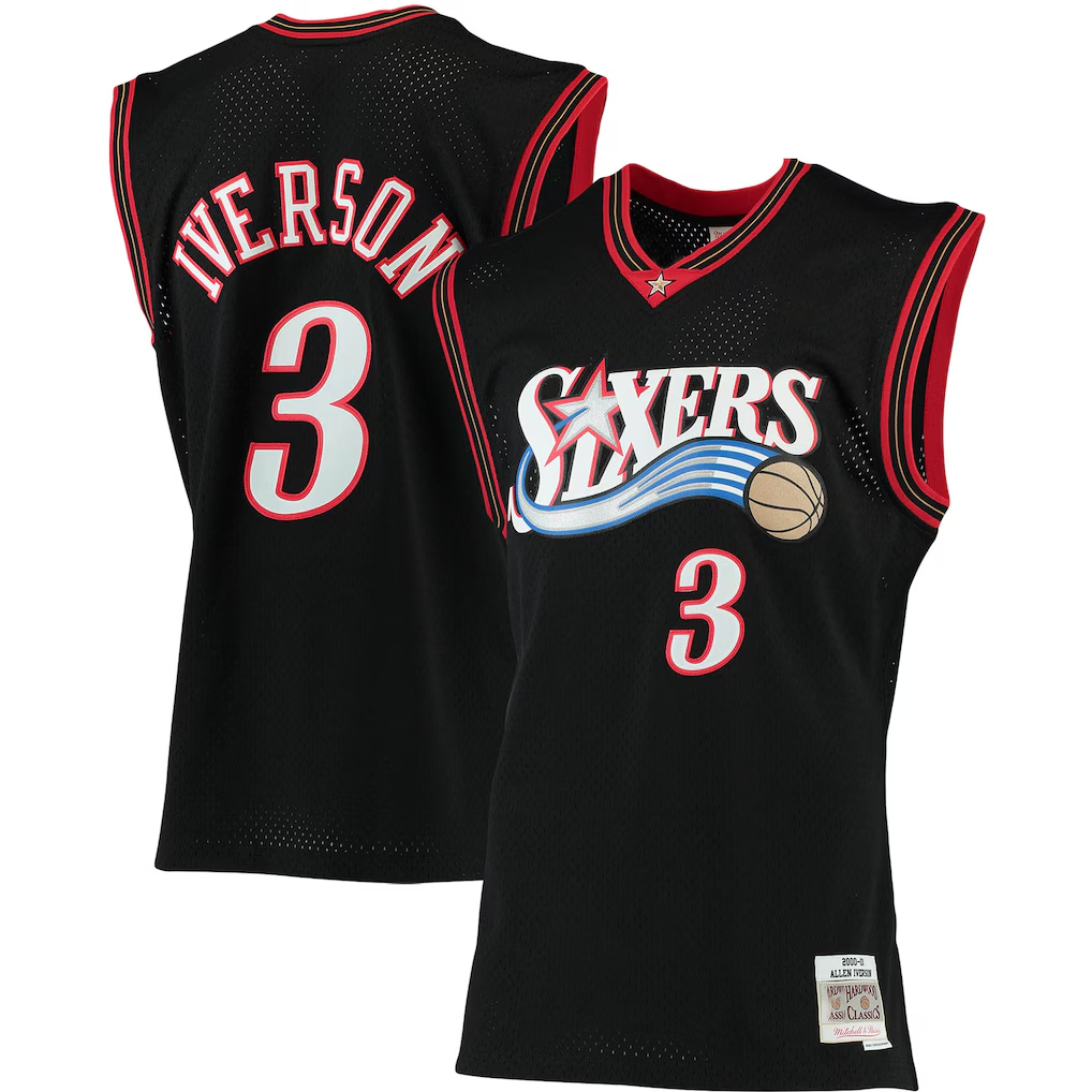 Edoa P.76ers #3 Allen Iverson Mitchell & Ness Black 200001 Big & Tall Hardwood Classics Swingman Jerseys