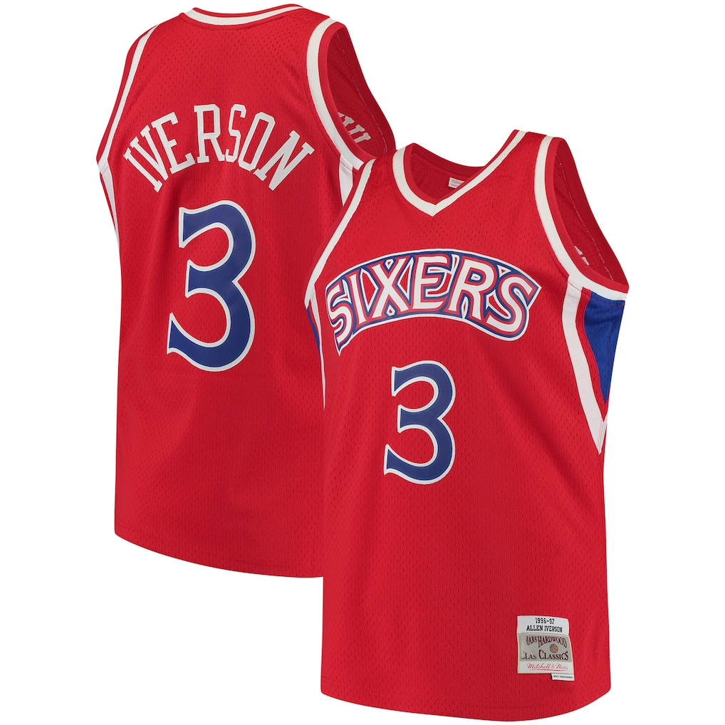 Edoa P.76ers #3 Allen Iverson Mitchell & Ness Red 1996-97 Hardwood Classics Swingman Jerseys