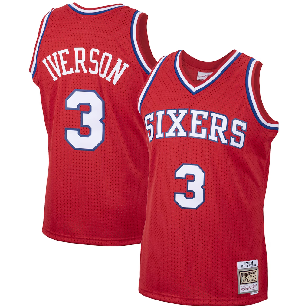 Edoa P.76ers #3 Allen Iverson Mitchell & Ness Red 2002-03 Hardwood Classics Swingman Jerseys