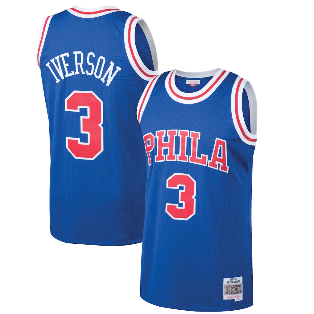 Edoa P.76ers #3 Allen Iverson Mitchell & Ness Royal 199697 Hardwood Classics Swingman Jerseys