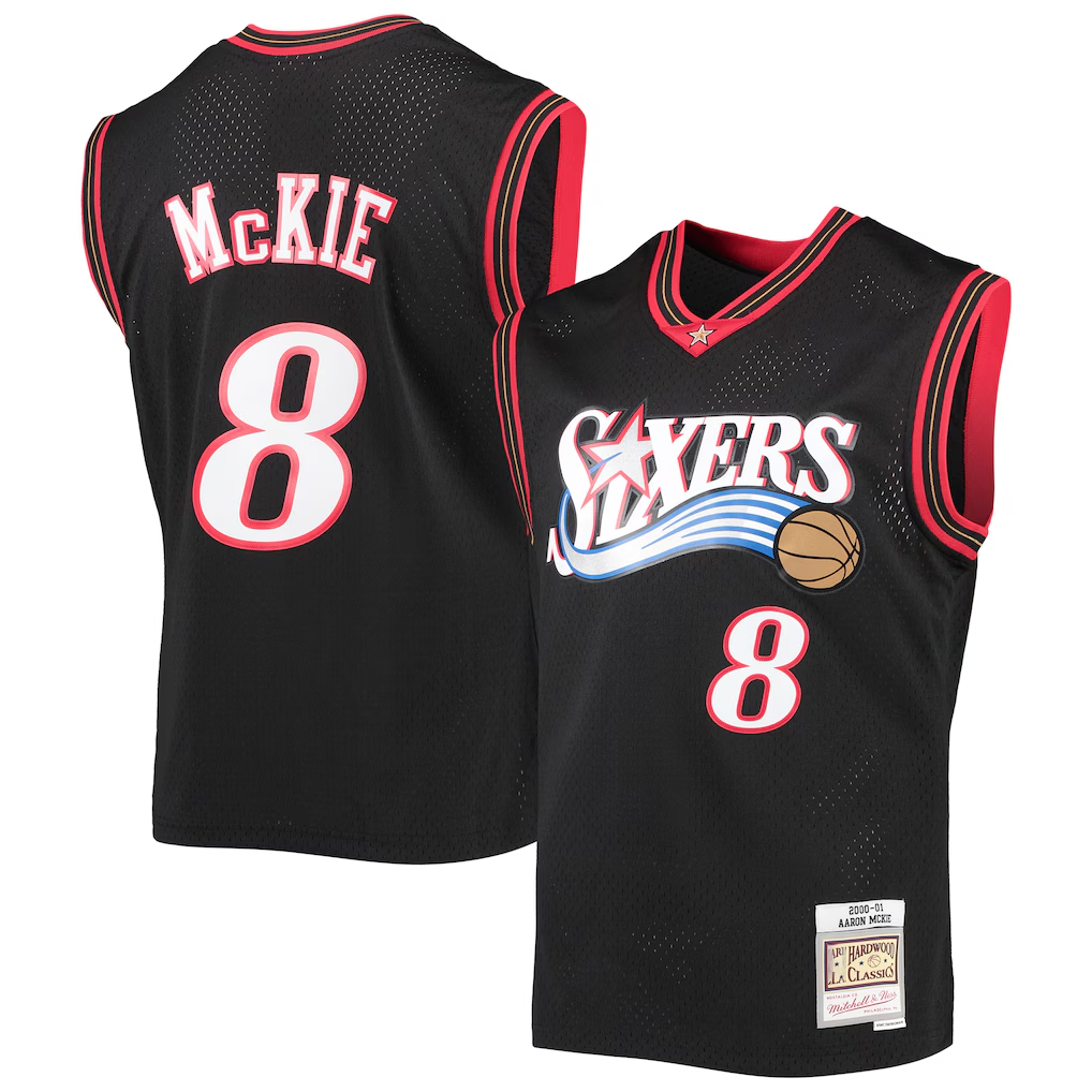 Edoa P.76ers #8 Aaron McKie Mitchell & Ness Black Hardwood Classics Swingman Jerseys